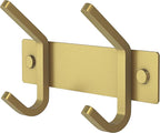 Brushed Gold Small Coat Rack Wall Mount – 6 Inch Stainless Steel Rail with 2 Double Coat Hooks for Entryway, Bathroom, Bedroo