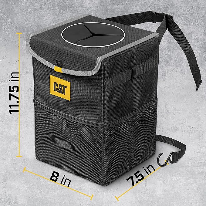 CAT® Car Trash Can & Ice Cooler – 2.4 Gallon Hanging Organizer with Anti-Spill Lid, Leak-Proof Waterproof Liner, Multi-Use Vehicle Bin for Cars, Trucks, SUVs – Heavy-Duty Travel Accessory
