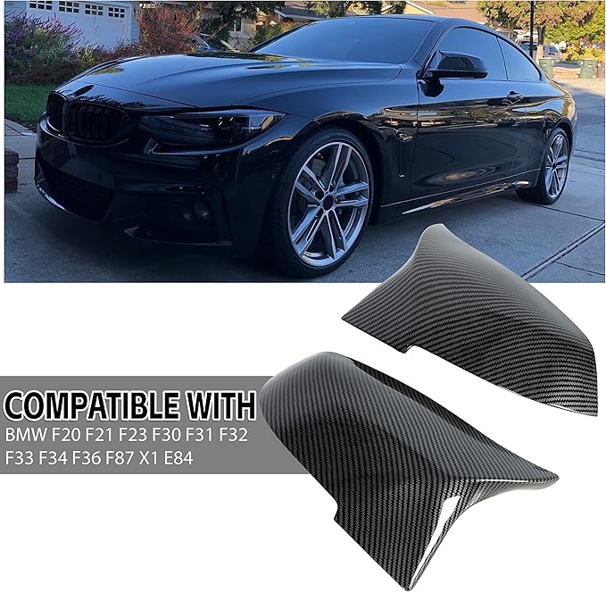 ECOTRIC Side Mirror Covers Door Mirror Cap Compatible with BMW F20 F21 F22 F23 F30 F31 F32 F33 F34 F36 F87 X1 E84 Rearview Replacement Carbon Fiber Style Pair