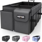 HOTOR Foldable Trunk Organizer - SUVs & Sedans, Sturdy Car Organization With 2 Compartments, Black, 23.6x14.2x10.6