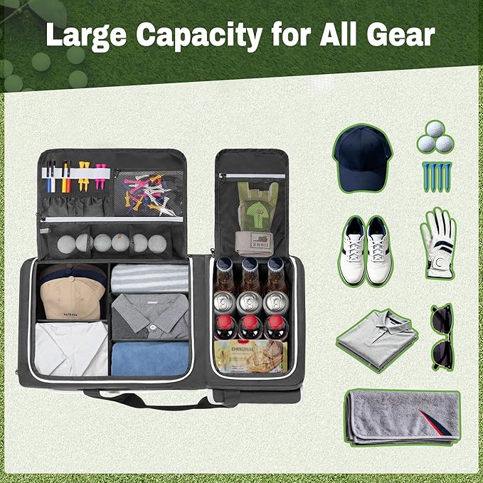 DSLEAF 2 Layer Golf Trunk Organizer with Bottom Shoe Space, Golf Car Locker for Men & Women, Holds 2-3 Shoes, Balls, Tees,