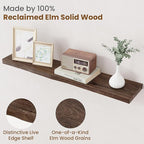 Floating Shelves for Wall Decor, Rustic Solid Elm Wood Live Edge Floating Shelves Wall Mounted, Wall Shelves with Invisible B