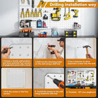 Peg Board, 70PCS Heavy Duty Metal Pegboard with Hooks, 6 Pack White Peg Board Panels, 50lbs Load Capacity Each, Pegboard Wall