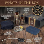 Leather Cleaner, Conditioner and Detailer Kit - Natural Beeswax Formula for Car Seat, Couch, Furniture, Purse, Boots & Jacket