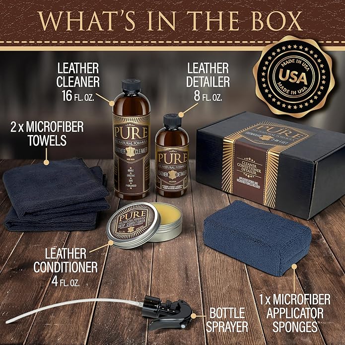Leather Cleaner, Conditioner and Detailer Kit - Natural Beeswax Formula for Car Seat, Couch, Furniture, Purse, Boots & Jacket