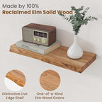 Floating Shelves for Wall Decor, Rustic Solid Elm Wood Live Edge Floating Shelves Wall Mounted, Wall Shelves with Invisible B