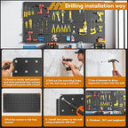 Peg Board, 84pcs Metal Pegboard Kit, Includes 4 Pack 24''X12'' Large Black Peg Board with Accessories and Hook Locks, Heavy D