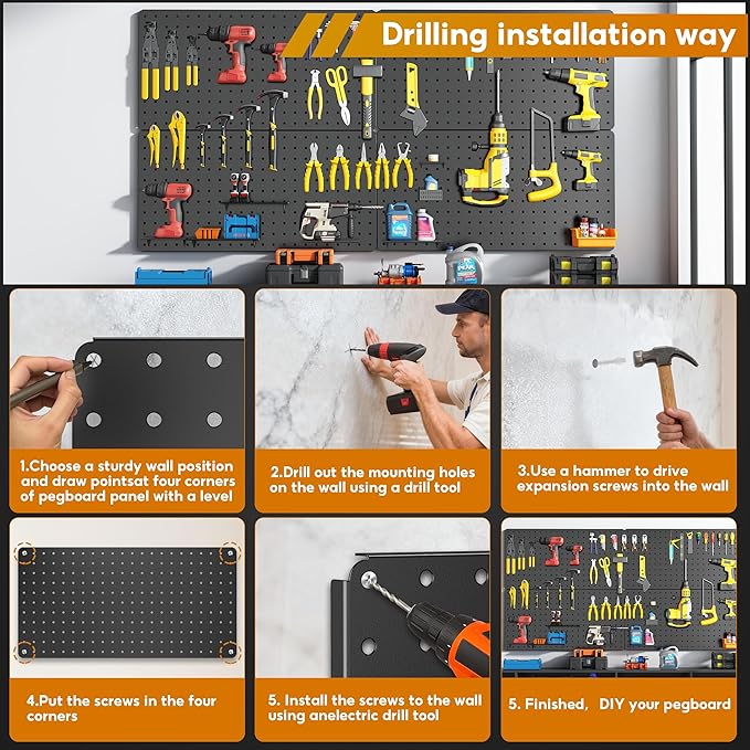 Peg Board, 84pcs Metal Pegboard Kit, Includes 4 Pack 24''X12'' Large Black Peg Board with Accessories and Hook Locks, Heavy D
