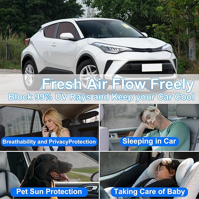Front Side Half Window Shade Foldable Custom Fit for Toyota CHR CH-R 2018-2023 Car Window Shades for Side Window Sun Shade UV Protection Heat Insulation for Camping Sleeping 4PCS