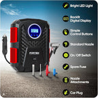 FORTEM Tire Inflator Portable Air Compressor, Air Pump for Car Tires and Bikes, Car Tire Pump w/Auto Shut Off, 150 PSI, 12V DC, LED Light, Carrying Case, for Men, Women