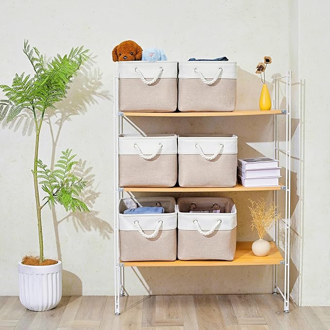 15x11x9.5 Inch Storage Baskets for Shelves,3 Pack Storage Bins，Foldable Organizer Boxes, Decorative Storage Basket for Organi