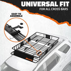 Mockins 64"x39"x6" Extendable Roof Rack Cargo Carrier | 250 Lbs. Capacity Weatherproof Steel Roof Basket | Rooftop Cargo Carrier Set w/Ratchet Straps & Bungee Net for SUV, Van, & Car Roof Storage