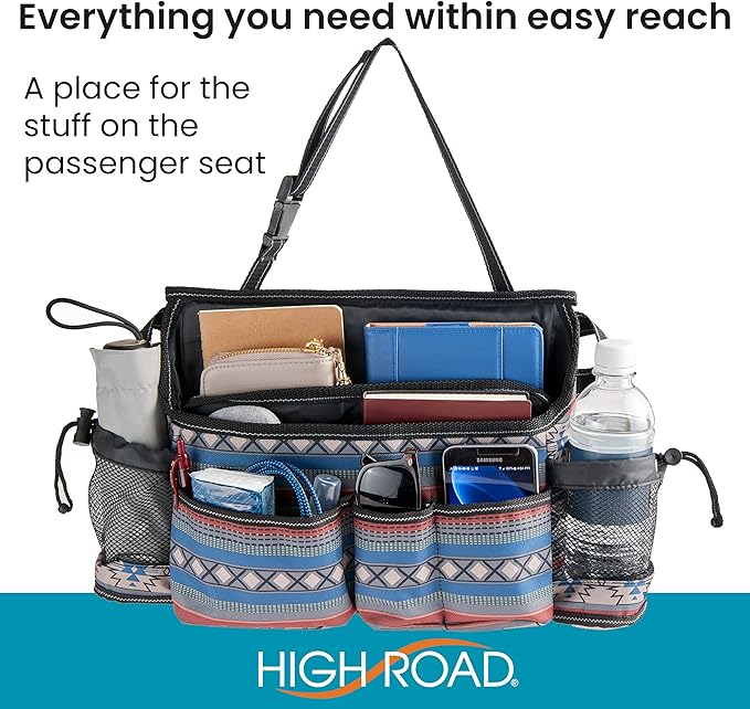 High Road SwingAway Front Seat Car Organizer for Daily Driving Essentials with Side Bottle and Cup Holders