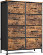 SONGMICS Dresser for Bedroom, Chest of Drawers, Steel, MDF, 8 Non-Woven Fabric Drawers, Storage Organizer Unit, Closet, Entry