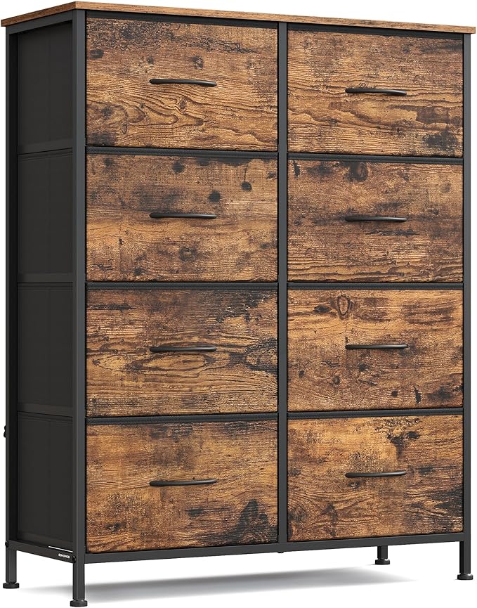 SONGMICS Dresser for Bedroom, Chest of Drawers, Steel, MDF, 8 Non-Woven Fabric Drawers, Storage Organizer Unit, Closet, Entry
