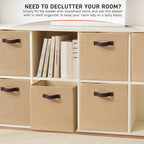 Ornavo Home 13 x 13 Storage Cube Bins, 6 Pack Jute Baskets, Fabric Storage Bins Shelf Basket Cube Organizer for Closet Foldab