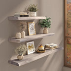 Live Edge Floating Shelf, 48 Inch Solid Elm Wood - Weathered Gray Rustic Wood Wall Shelf with Invisible Brackets for Living R