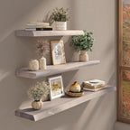 Live Edge Floating Shelves Set of 2, 24 Inch Solid Elm Wood Wall Shelves - Invisible Bracket Mount for Living Room, Bedroom, 