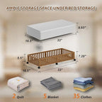 Bamboo Under Bed Storage Containers with Wheels, 2 Pack Large Under the Bed Shoe Storage Bins, Wood Rolling Underbed Drawers 
