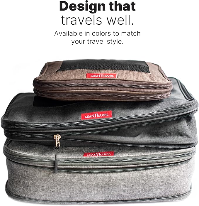 LeanTravel Premium Compression Packing Cubes for Travel - Suitcase Organizer Bags with Double Zipper & Breathable Mesh Panel 