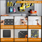 Peg Board, 68PCS Heavy Duty Metal Pegboard with Hooks, 4 Pack Black Peg Board Panels, 50lbs Load Capacity Each, Pegboard Wall