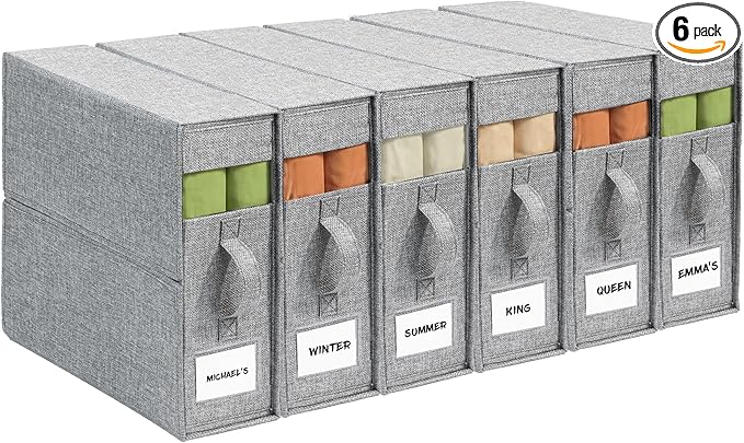 6Pack Sheet Organizers and Storage - King/Queen Size Sheet Storage Organizer with Window, Foldable & Dustproof Sheet Organize