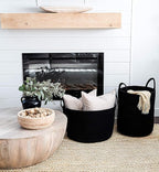 OrganiHaus Large Black Woven Laundry Basket w/Handles 52L, Rope Dirty Clothes Hamper, Blanket Basket for Living Room, Baby La