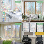 HIDBEA Window Privacy Film Static Clings, Rainbow Window Film, 3D Decals Non-Adhesive Window Vinyl Film for Home Door, 35.4 Inch × 6.5 Feet