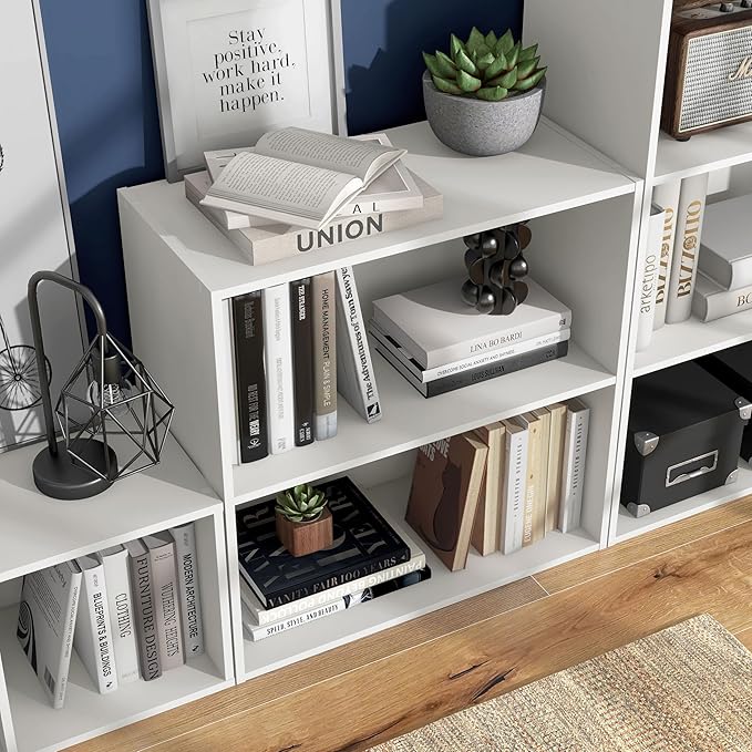 Homes: Inside + Out Apexa 2-Tier Cube Storage Organizer Shelves, Stackable Wood Bookcase Fits Cubby Bins for Organization, Do