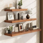Fun Memories 24 Inch Floating Shelves, Rustic Solid Wood Wall Shelves Set of 2, 8 Inch Deep Floating Shelf for Bathroom, Bedr