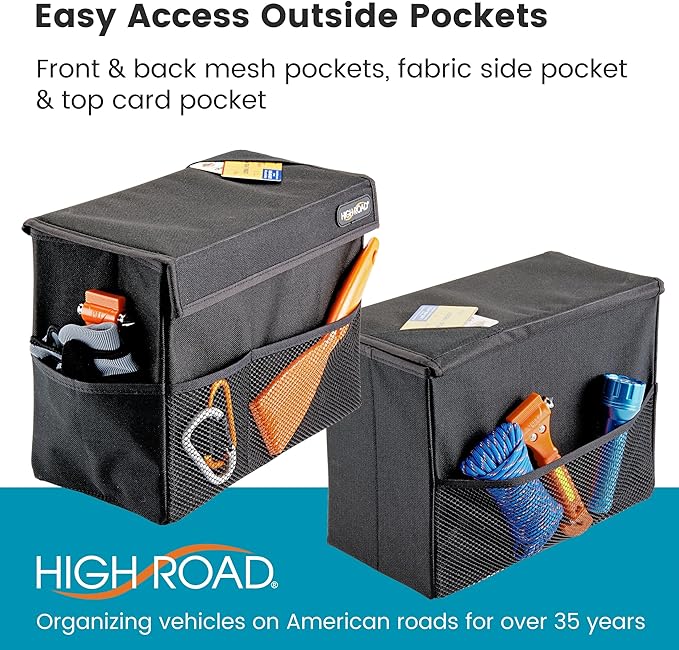 High Road Carganizer Car Storage Bin with Lid - Multipurpose Storage Box for Car for the Back Seat, Front Seat or Trunk -