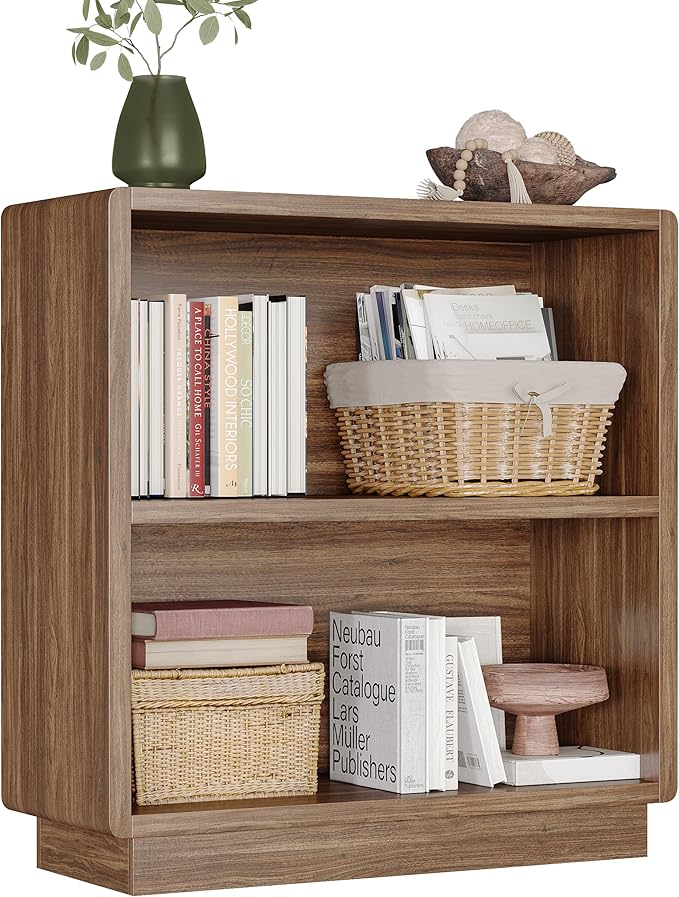 ChooChoo 2-Tier Bookcase, Small Wooden Bookshelf, Farmhouse Bookshelf with Open Storage, Short Bookcase for Bedroom and Home 