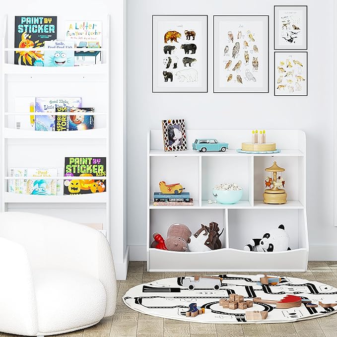 UTEX Toy Storage Organizer with Bookcase, Kid’s Multi Shelf Cubby for Books,Toys, Storage Organizer for Boys,Girls Play Room/