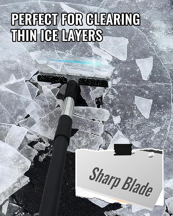 Flat Shovel, 60 inch Ice Scraper, Snow Shovel, Floor Scraper with Adjustable Long Handle, Heavy Duty Ice Chopper, Multifunctional Weed Removal Tool for Driveway, Walkway, Garden and Outdoor Cleaning