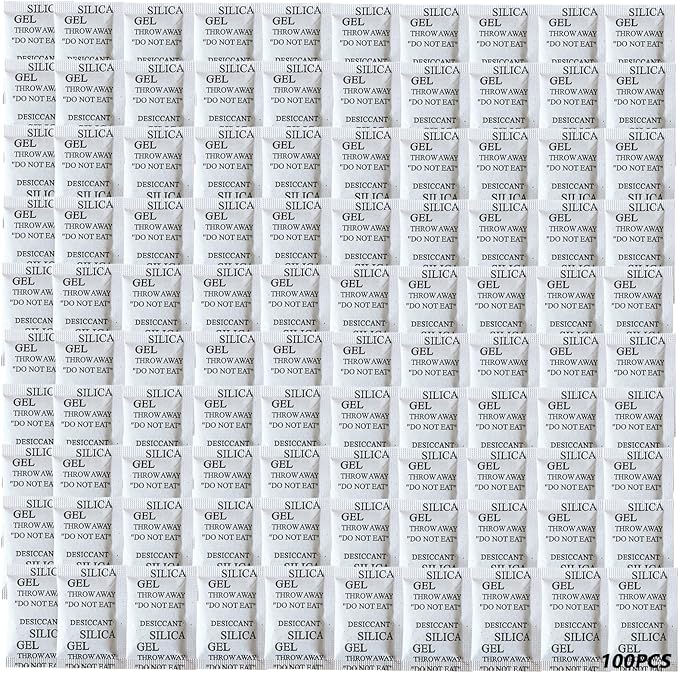 100Pcs Silica Gel Desiccant Packs(5 Gram), Industrial Grade No-Toxic Dehumidifier Packets, Premium Silicone Beads Moisture