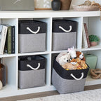 OrganiHaus 11x11 Cube Storage Bins 4 Pack, Foldable Cube Storage Organizer w/ Rope Handles, Collapsible Fabric Bins for Toys,