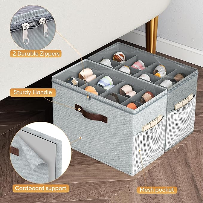 Budding Joy 2 Pack Shoe Organizer for Closet, Clear Foldable Shoe Storage Containers Adjustable Dividers Fits 16 Pairs,Shoe S