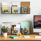 Wall35 Amalfi Hanging File Folders Office Desk Organizer Wall Mount Wire Basket Storage Magazine Holder 3 Sectional Set of 2 