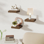 Fun Memories Small Floating Shelves for Wall - 8 Inch Square Wall Shelves with Invisible Brackets, Rustic Brown Shelves for B