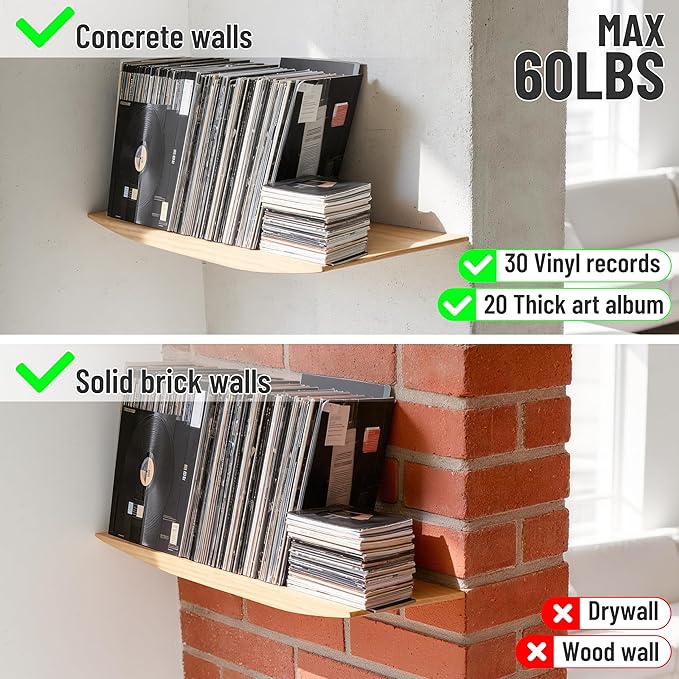 Floating Shelves for Concrete Wall: Solid Wood Shelf 15.75 and 23.6 inch with Heavy Duty Hidden Bracket for Display Books Pla
