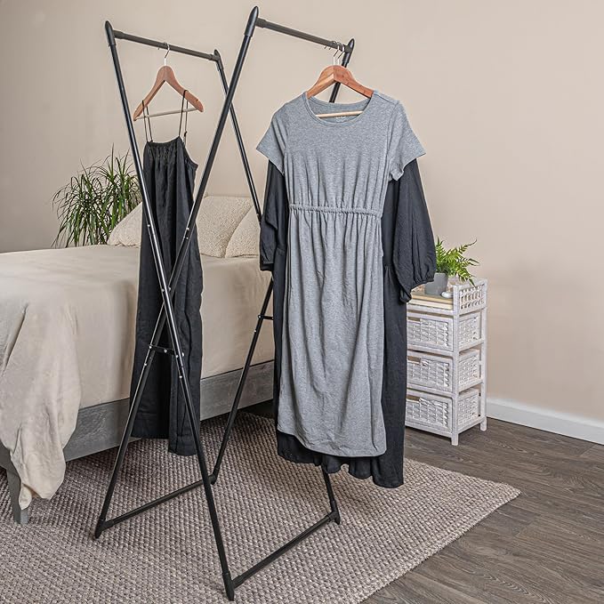 Household Essentials Valet Folding Clothes Rack, Strong Metal X-Frame, Chic Design, Great for Guest and Dressing Rooms, Porta