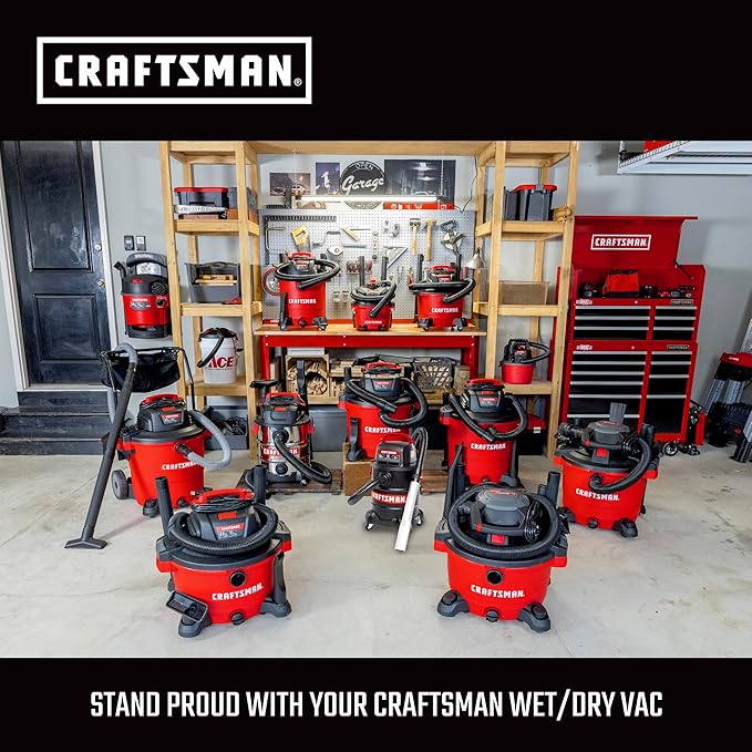 CRAFTSMAN CMXEVBE17250 2.5 Gallon 2.5 Peak HP Wet Dry Vac, Portable Shop Vacuum Wet and Dry with Filter Bag, Hose and Attachm