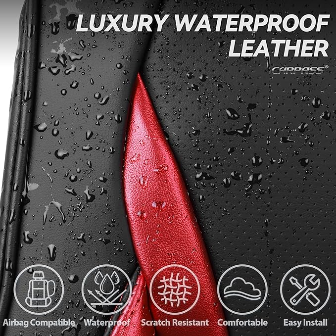 CAR PASS Nappa Leather Car Seat Covers, Durable Waterproof Luxury Universal Seat Covers for SUV Pick-up Truck Sedan, Anti-Sli