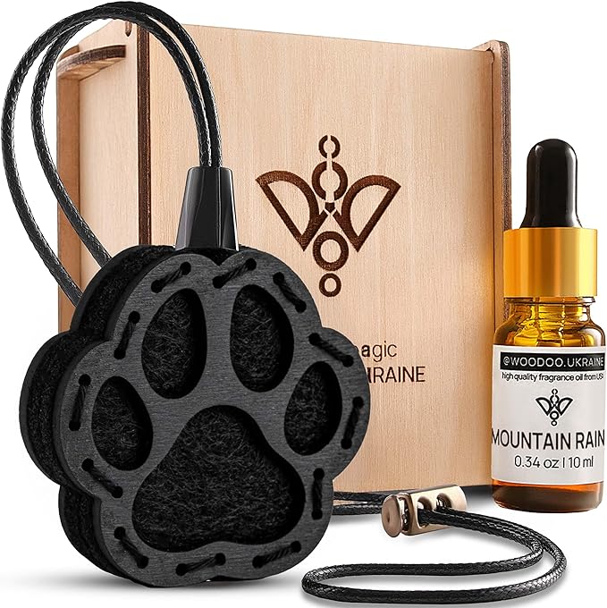 Wood Car Air Freshener — Handmade Car Air Freshener — Paw Designed Fragrance Oil Diffuser in Wooden Gift Box — Aromatherapy G