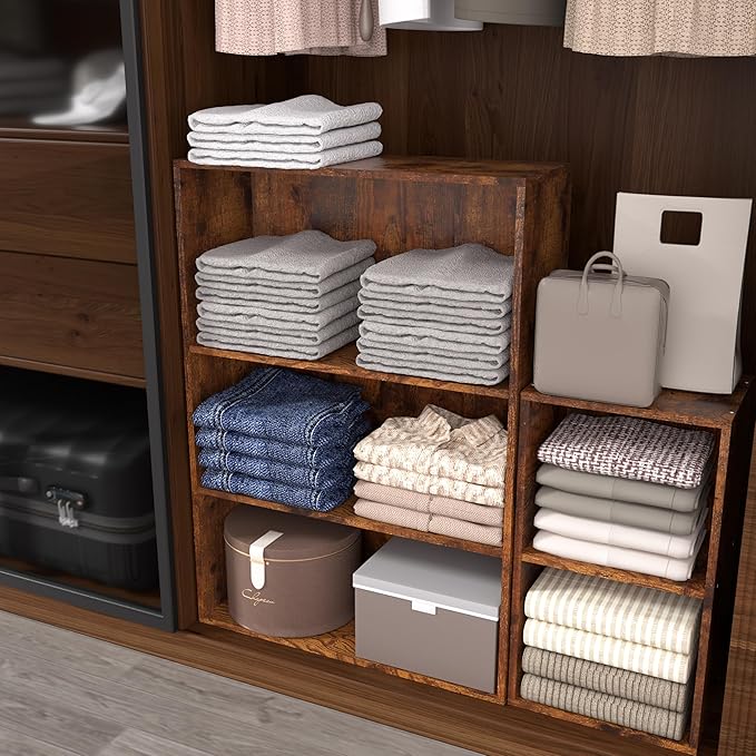 Wooden 3 Cube Storage Organizer,3 Tier Low Bookcase Storage Display Organizer, 33 Inch Versatile Cubes Shelf and Cubby Unit f
