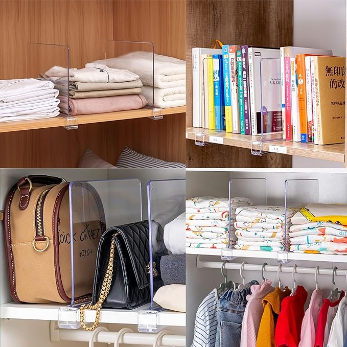 Clear Acrylic Shelf Dividers for Closet Organization - 10 Pack Closet Shelf Divider for Sweatshirt,Towel,Bag,Purse,Clothing,S