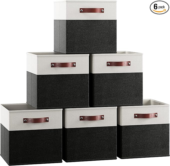 Ornavo Home 13 x 13 Storage Cube Bins, Foldable Collapsible Fabric Storage Bins Box Linen Shelf Basket Cube Organizer for Clo