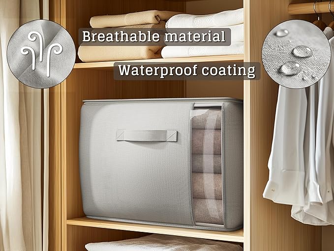 Vailando Large Canvas Comforter Storage Bags Closet Organizer for Clothes Sweater Clothes Organizer with Dual Zipper Three Ca