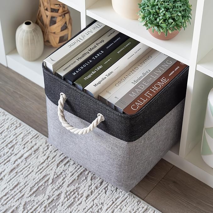 OrganiHaus 12x12 Cube Storage Bins 4 Pack, Foldable Cube Storage Organizer w/ Rope Handles, Collapsible Fabric Bins for Toys,