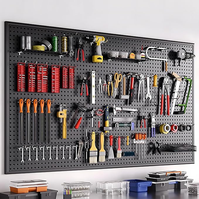 196 PCS Extra Thick 1/4" Pegboard Hooks Set, Heavy Duty Peg Board for Hanging Storage, Black Metal Pegboard Accessories with 